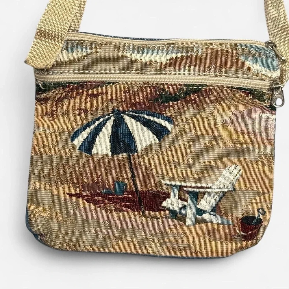 Rita's Handbags Beach Tapestry Denim Crossbody Purse USA Made Coastal 90s